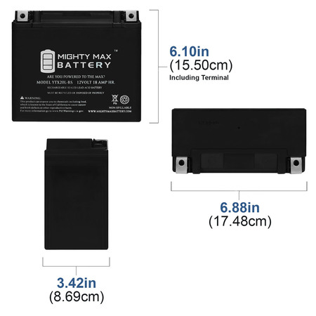Mighty Max Battery YTX20L-BS Battery Replacement for BRP 650 Outlander 6x6 19 YTX20L-BS525